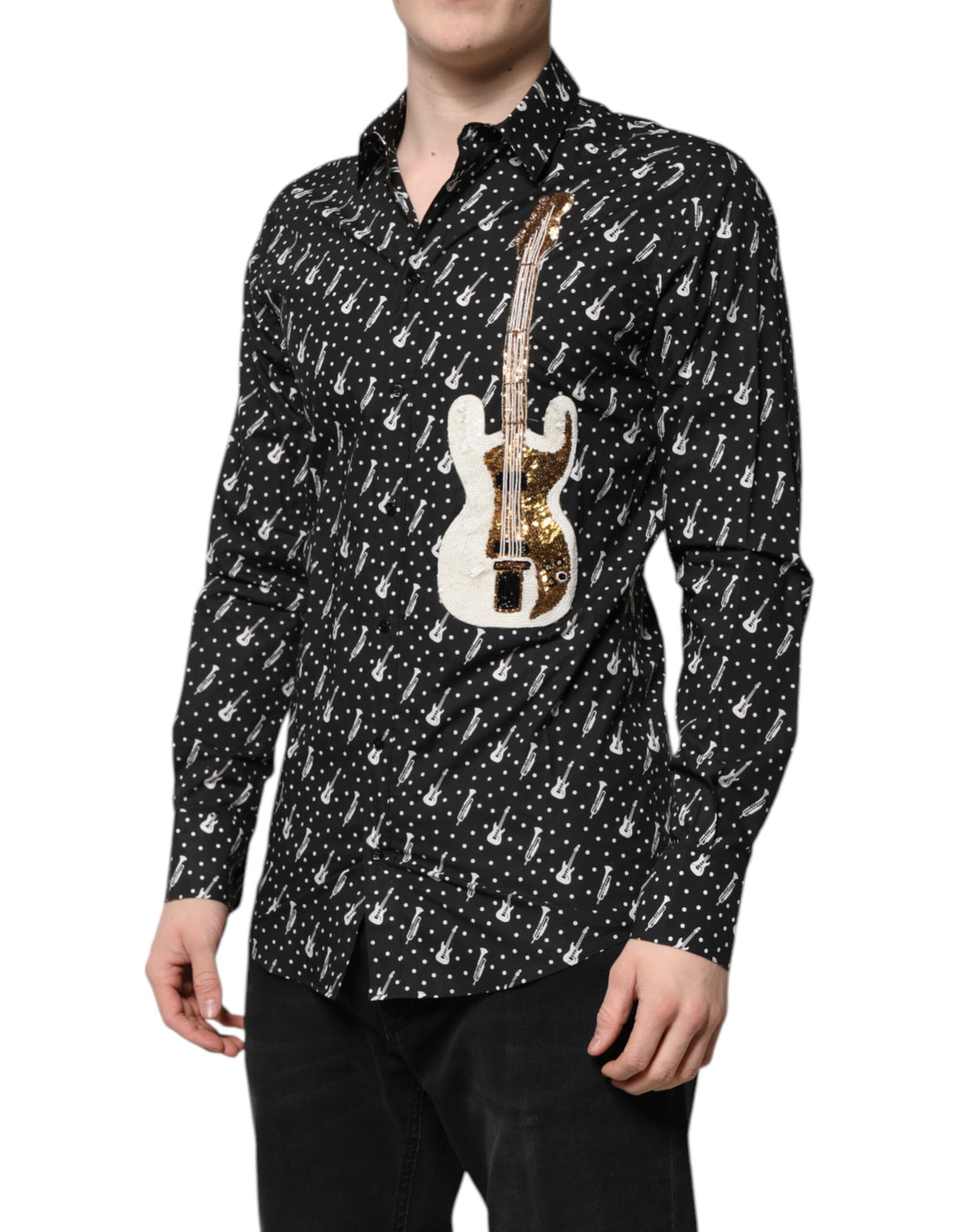 Chemise noire à ornements dorés et broderies de Dolce &amp; Gabbana