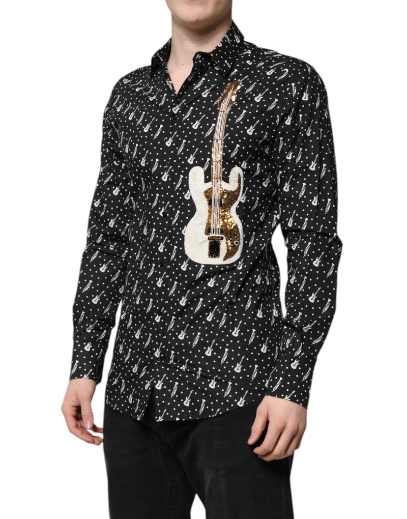 Chemise noire à ornements dorés et broderies de Dolce &amp; Gabbana