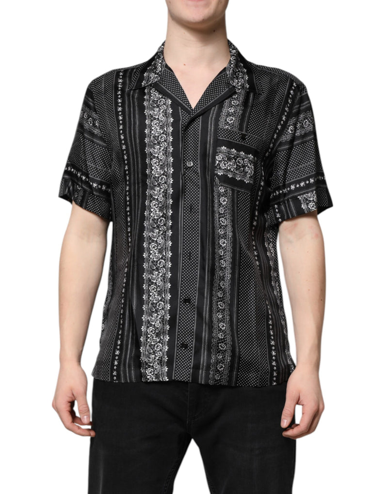 Chemise à manches courtes en soie noire à imprimé floral de Dolce &amp; Gabbana