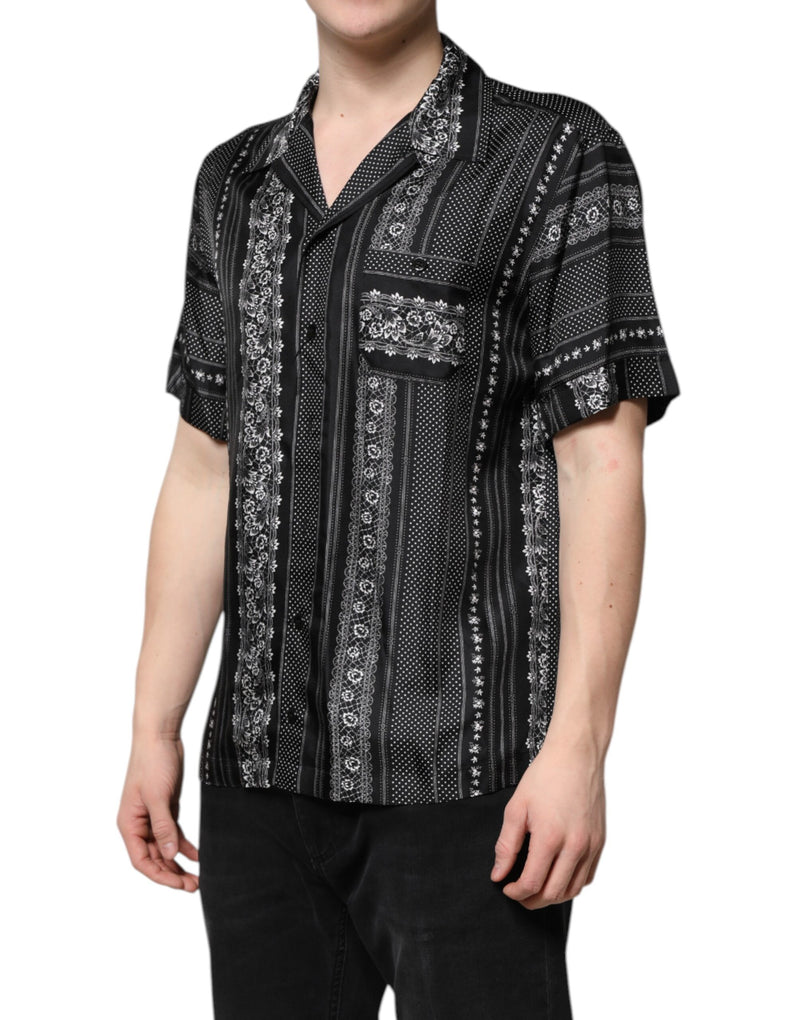 Chemise à manches courtes en soie noire à imprimé floral de Dolce &amp; Gabbana