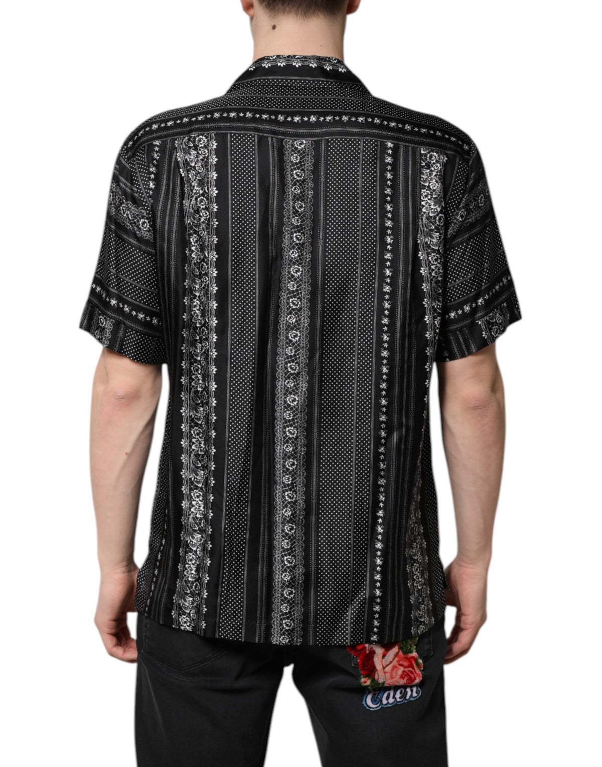Chemise à manches courtes en soie noire à imprimé floral de Dolce &amp; Gabbana