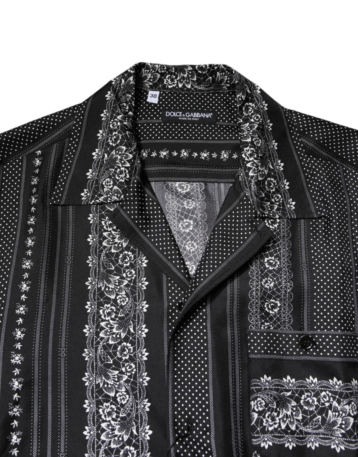 Chemise à manches courtes en soie noire à imprimé floral de Dolce &amp; Gabbana