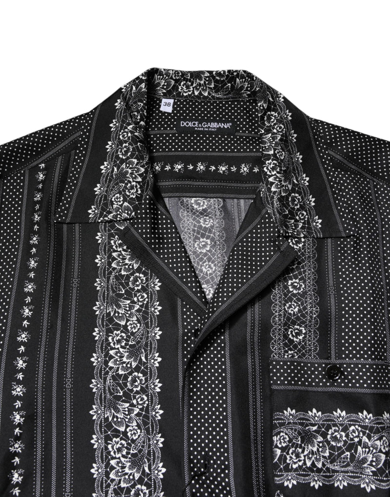 Chemise à manches courtes en soie noire à imprimé floral de Dolce &amp; Gabbana