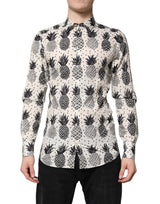 Chemise dorée à manches longues Dolce &amp; Gabbana avec imprimé ananas blanc.
