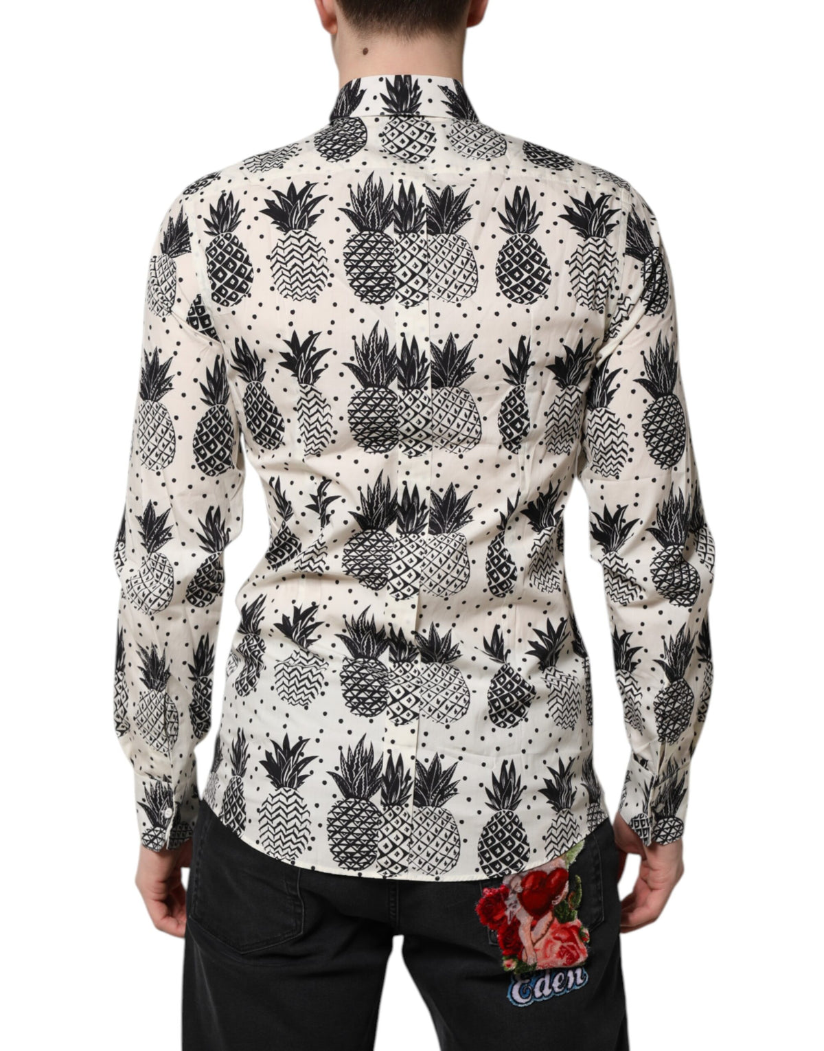 Chemise dorée à manches longues Dolce &amp; Gabbana avec imprimé ananas blanc.