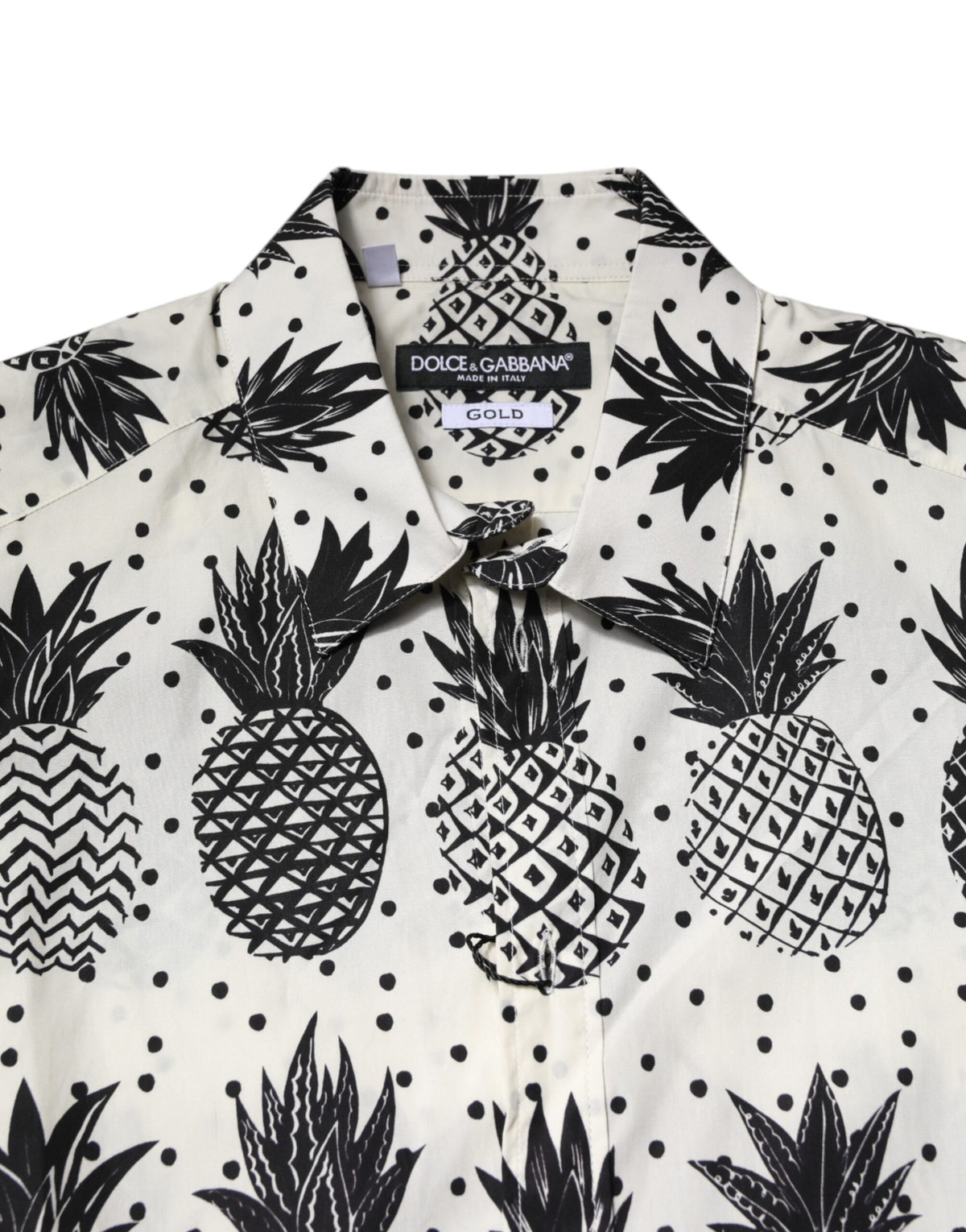 Chemise dorée à manches longues Dolce &amp; Gabbana avec imprimé ananas blanc.
