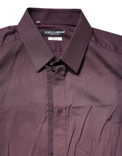 Dolce & Gabbana Burgundy Cotton GOLD Long Sleeves Shirt