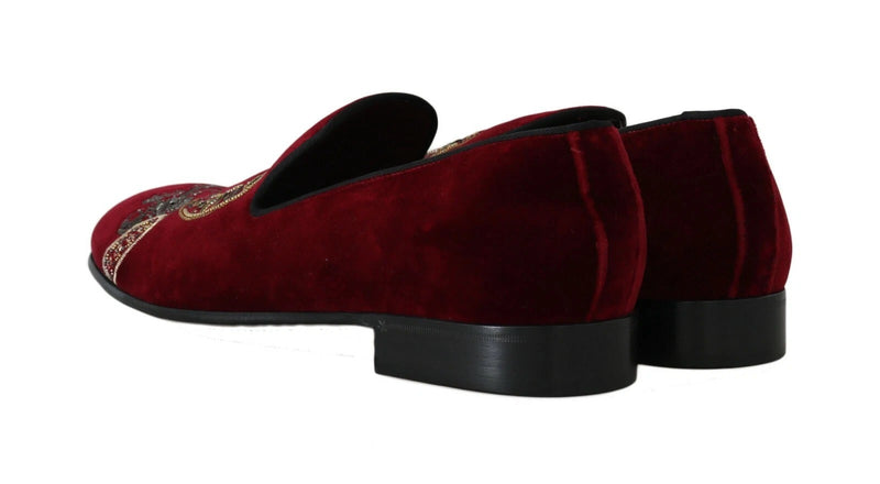 Mocassins en velours bordeaux Dolce &amp; Gabbana, chaussures fer à cheval
