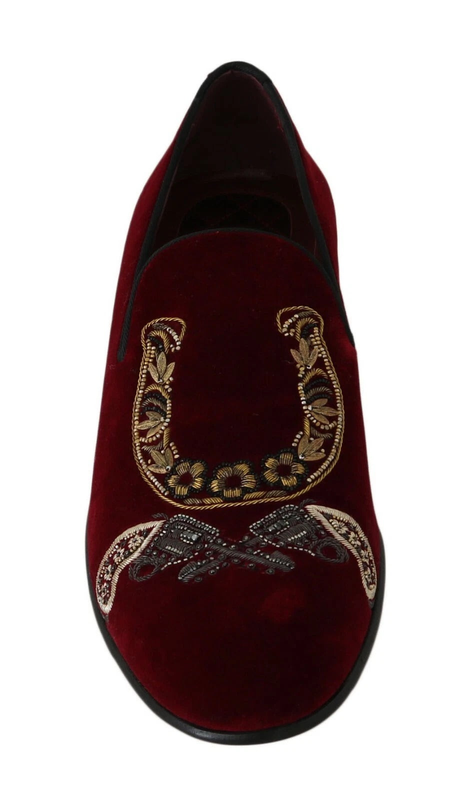 Mocassins en velours bordeaux Dolce &amp; Gabbana, chaussures fer à cheval