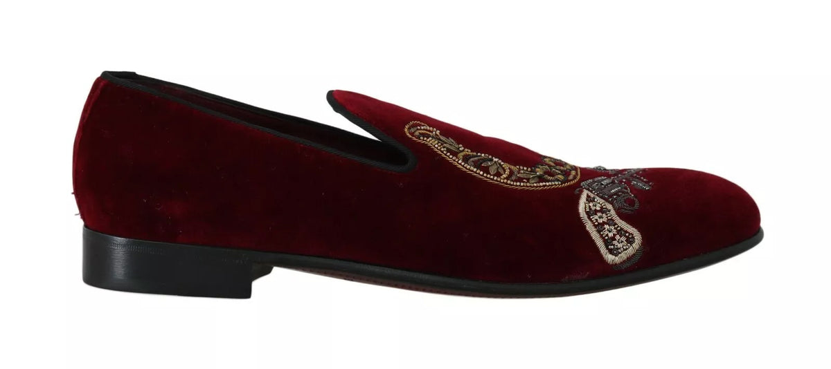 Mocassins en velours bordeaux Dolce &amp; Gabbana, chaussures fer à cheval