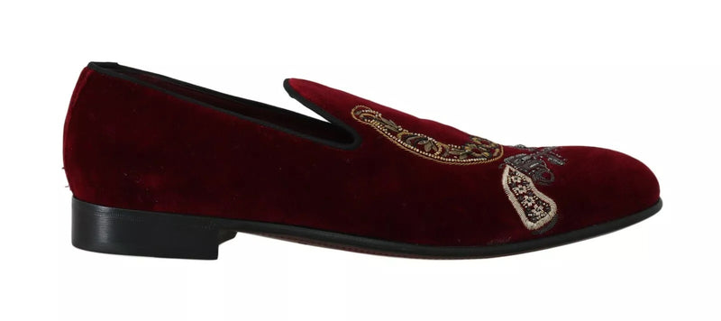 Mocassins en velours bordeaux Dolce &amp; Gabbana, chaussures fer à cheval