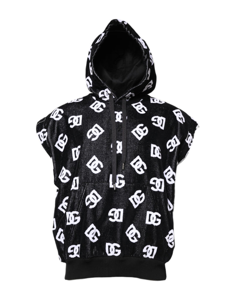 Pull sans manches à capuche en coton noir DG de Dolce &amp; Gabbana