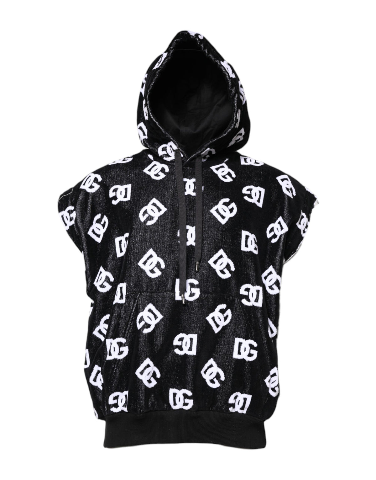 Pull sans manches à capuche en coton noir DG de Dolce &amp; Gabbana