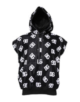 Pull sans manches à capuche en coton noir DG de Dolce &amp; Gabbana