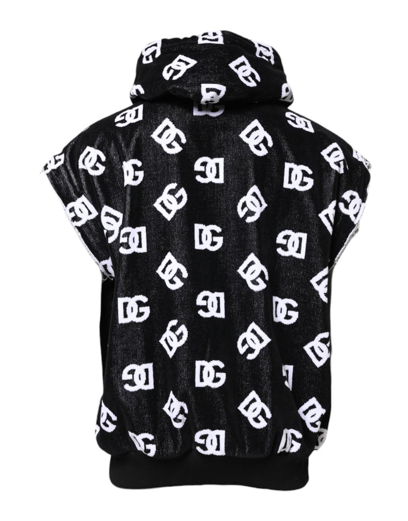 Pull sans manches à capuche en coton noir DG de Dolce &amp; Gabbana