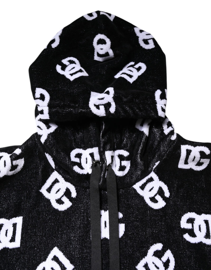 Pull sans manches à capuche en coton noir DG de Dolce &amp; Gabbana