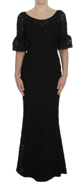 Robe longue moulante en dentelle florale noire Dolce &amp; Gabbana