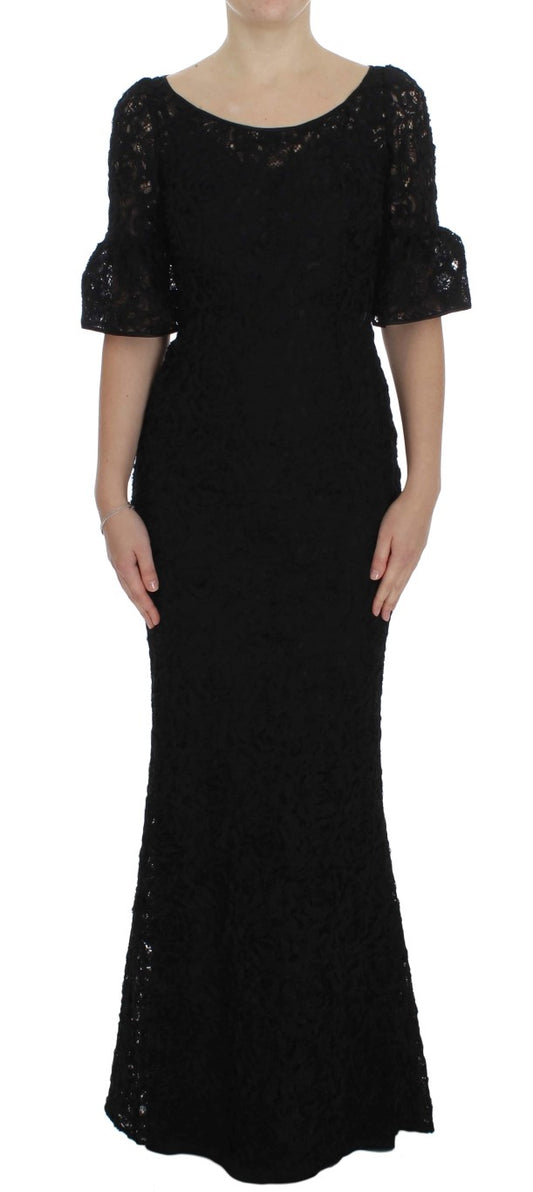 Robe longue moulante en dentelle florale noire Dolce & Gabbana