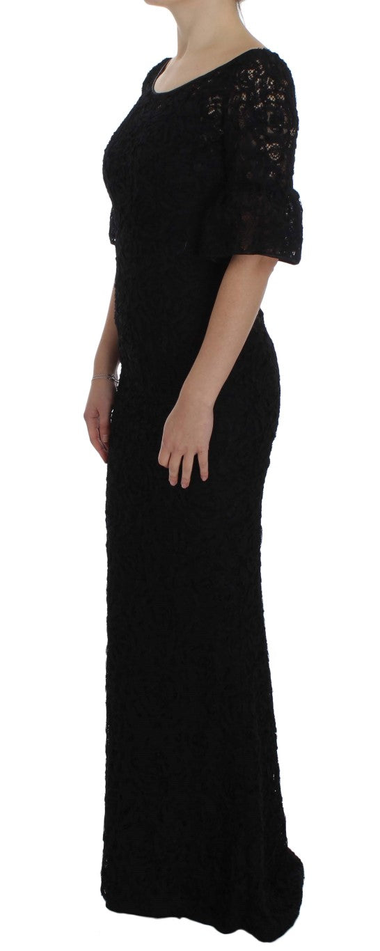 Robe longue moulante en dentelle florale noire Dolce &amp; Gabbana