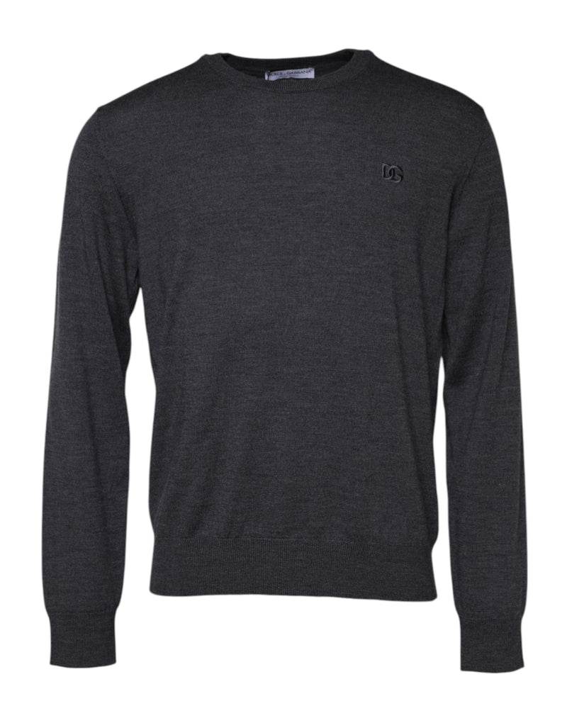 Dolce &amp; Gabbana grijze wollen gebreide herenpullover met logo