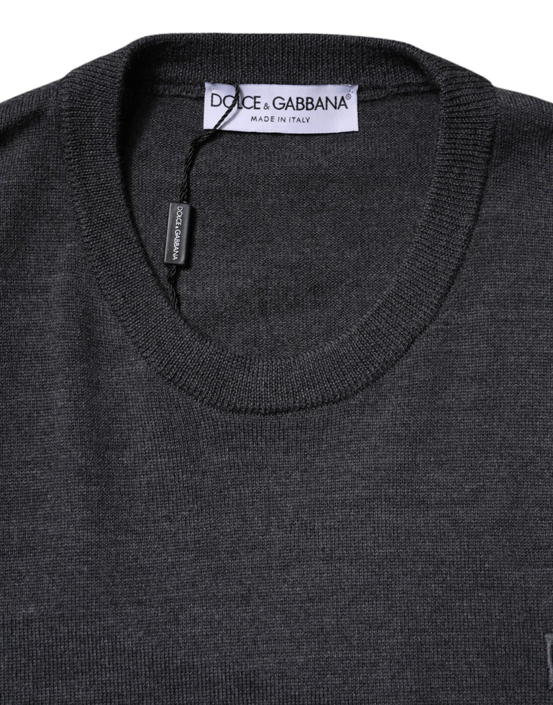 Dolce &amp; Gabbana grijze wollen gebreide herenpullover met logo