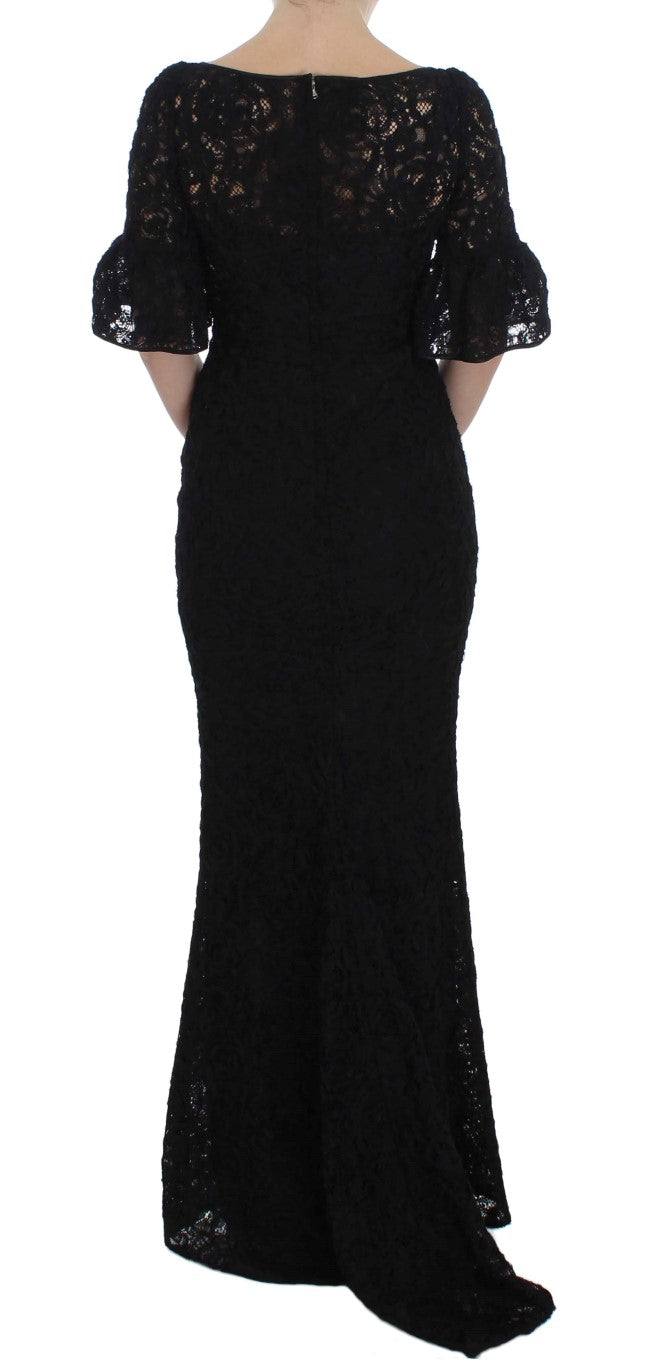 Robe longue moulante en dentelle florale noire Dolce &amp; Gabbana
