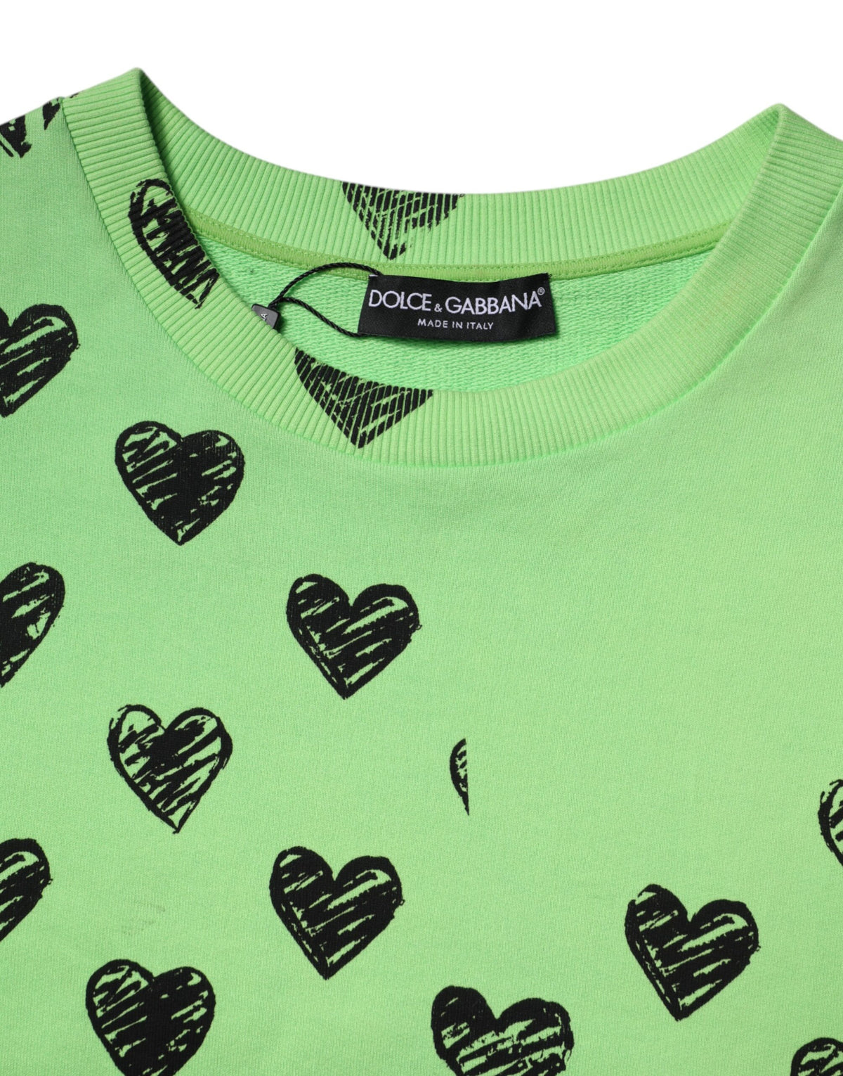 Pull en jersey à col rond avec imprimé cœur vert de Dolce &amp; Gabbana