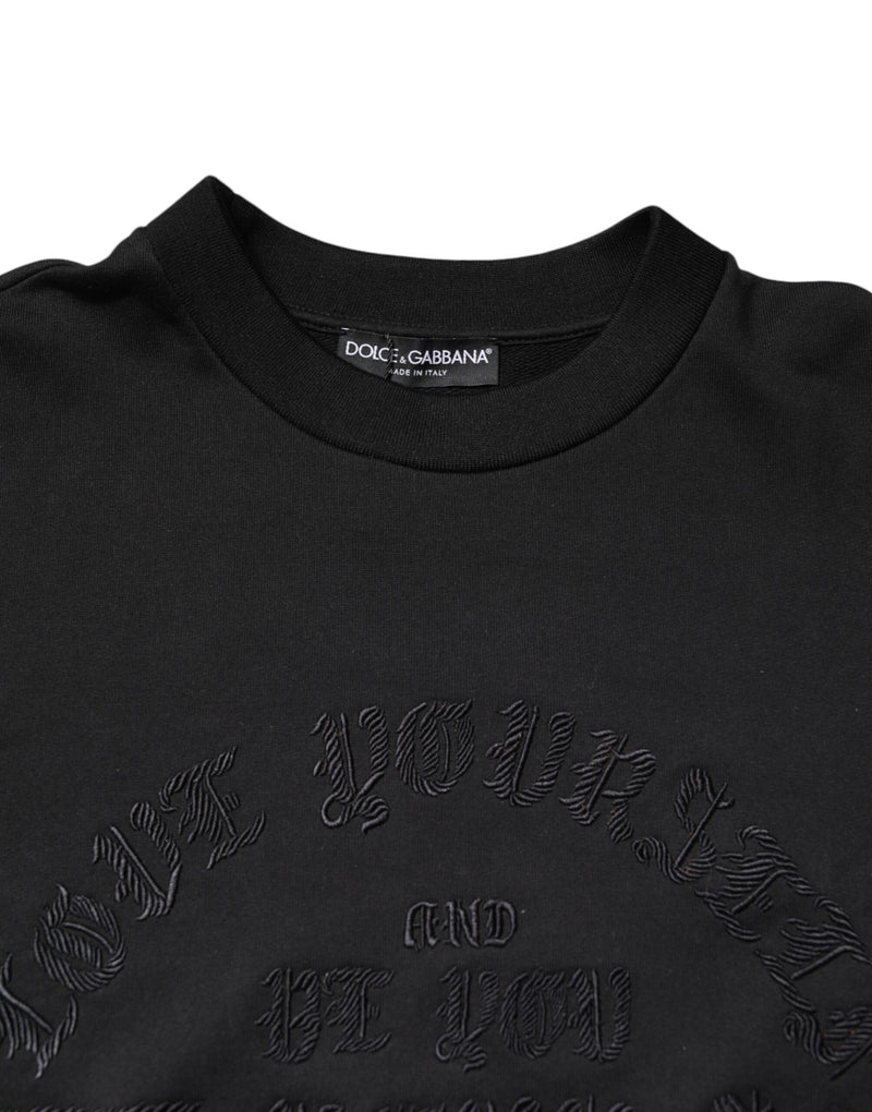 Pull en jersey à col rond noir brodé de Dolce &amp; Gabbana