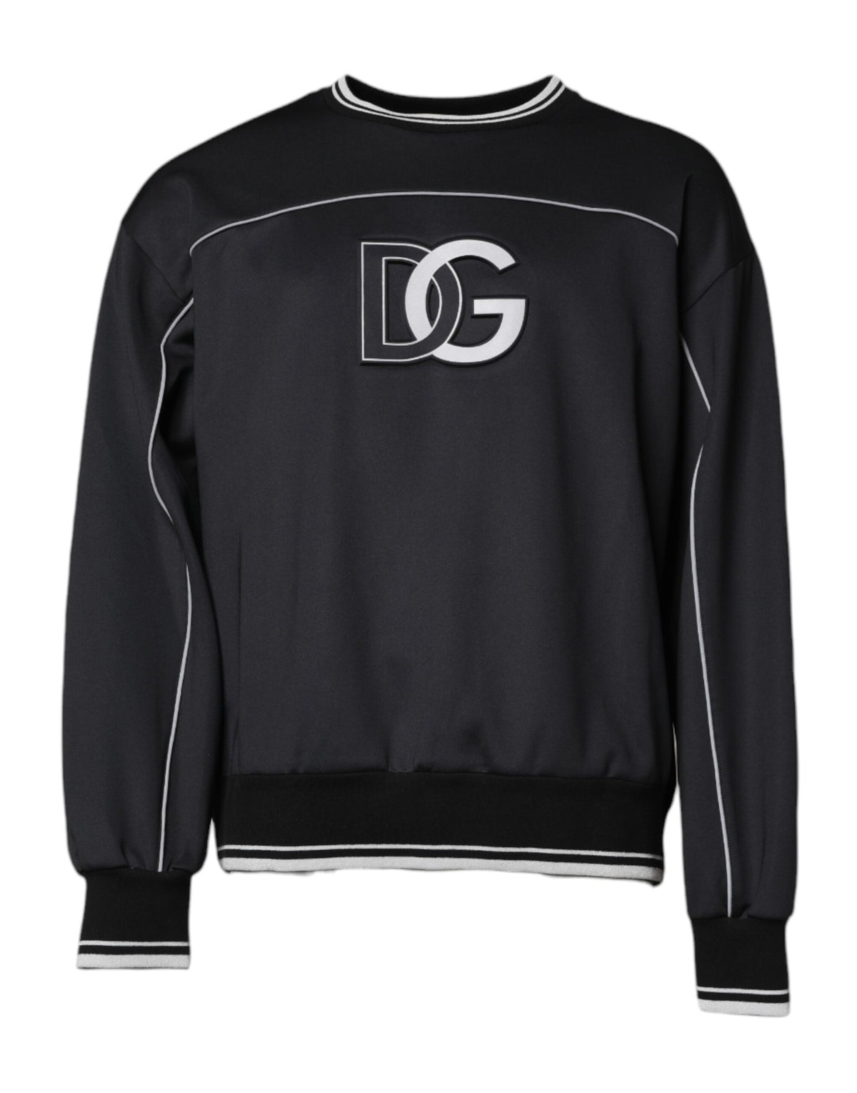 Pull en polyester noir à col rond pour homme avec logo Dolce &amp; Gabbana