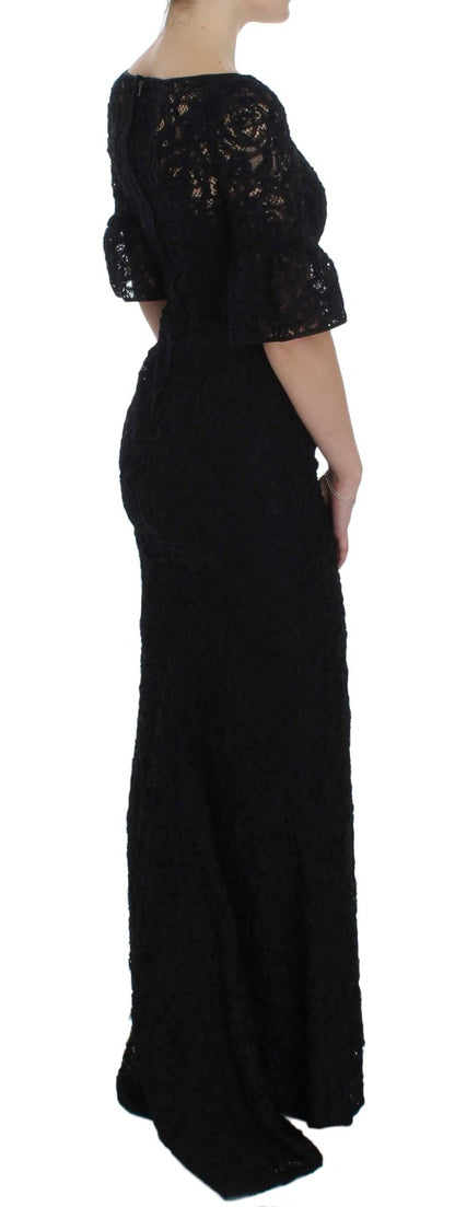 Robe longue moulante en dentelle florale noire Dolce & Gabbana