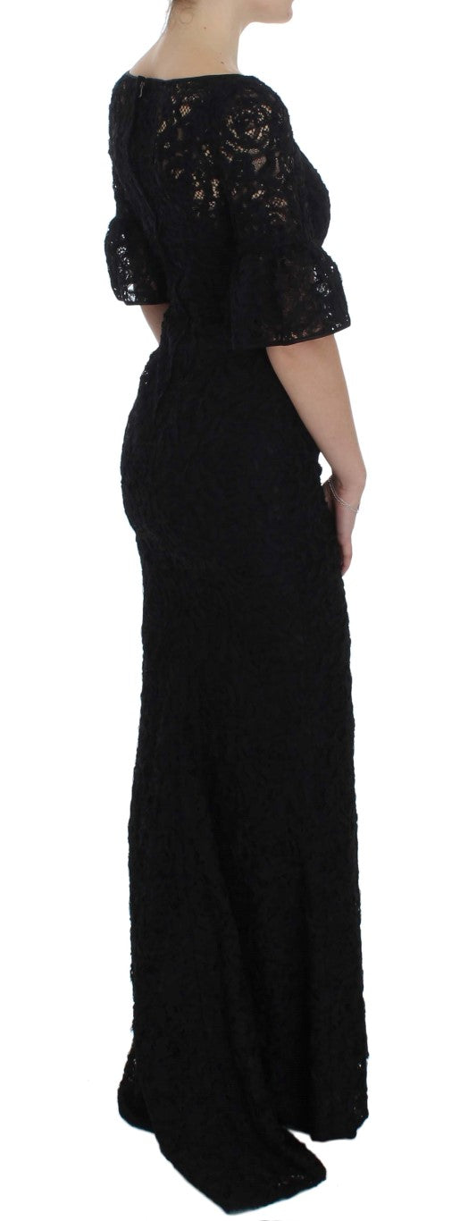 Robe longue moulante en dentelle florale noire Dolce &amp; Gabbana