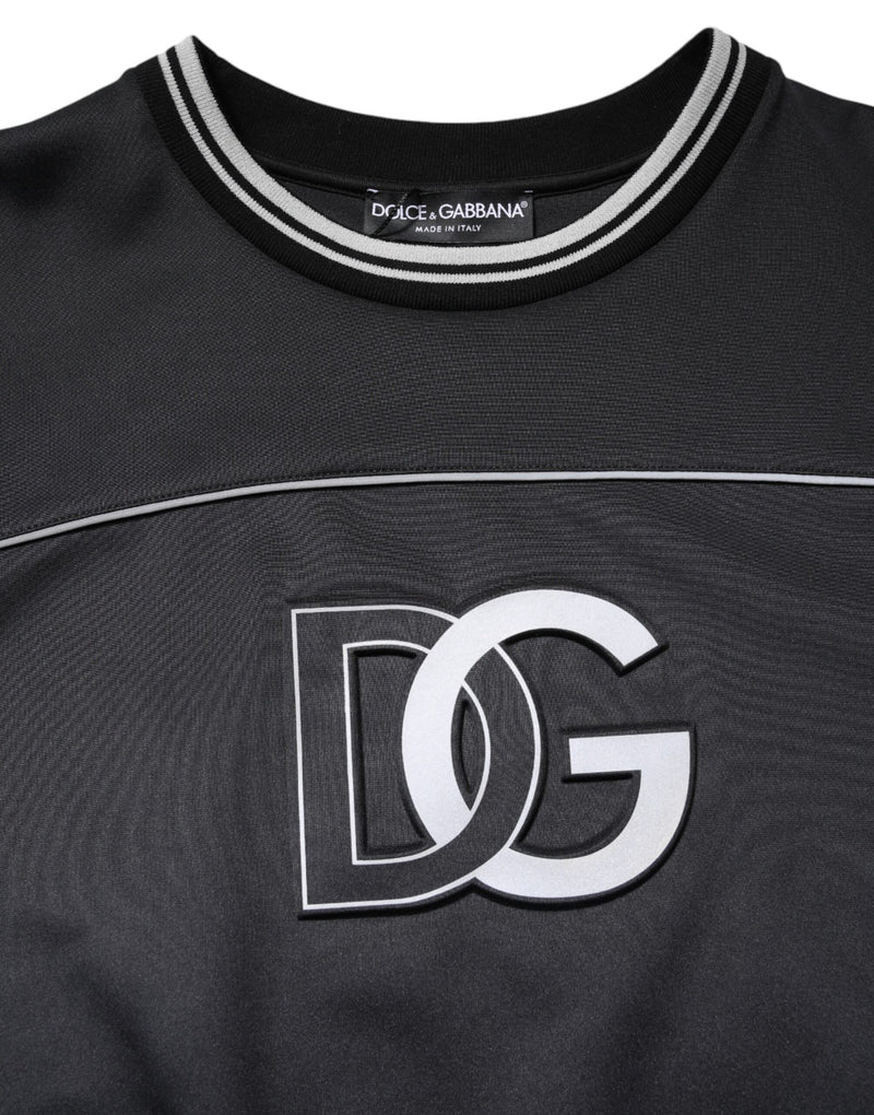 Pull en polyester noir à col rond pour homme avec logo Dolce &amp; Gabbana