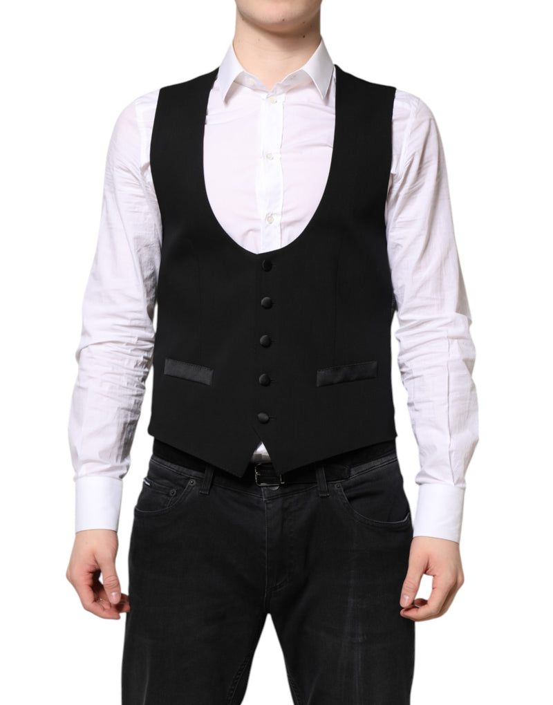 Dolce & Gabbana Black Wool Waistcoat - Elegant Formal Vest