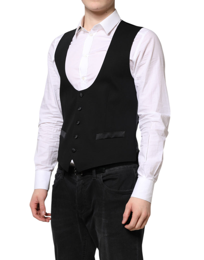 Dolce & Gabbana Black Wool Waistcoat - Elegant Formal Vest