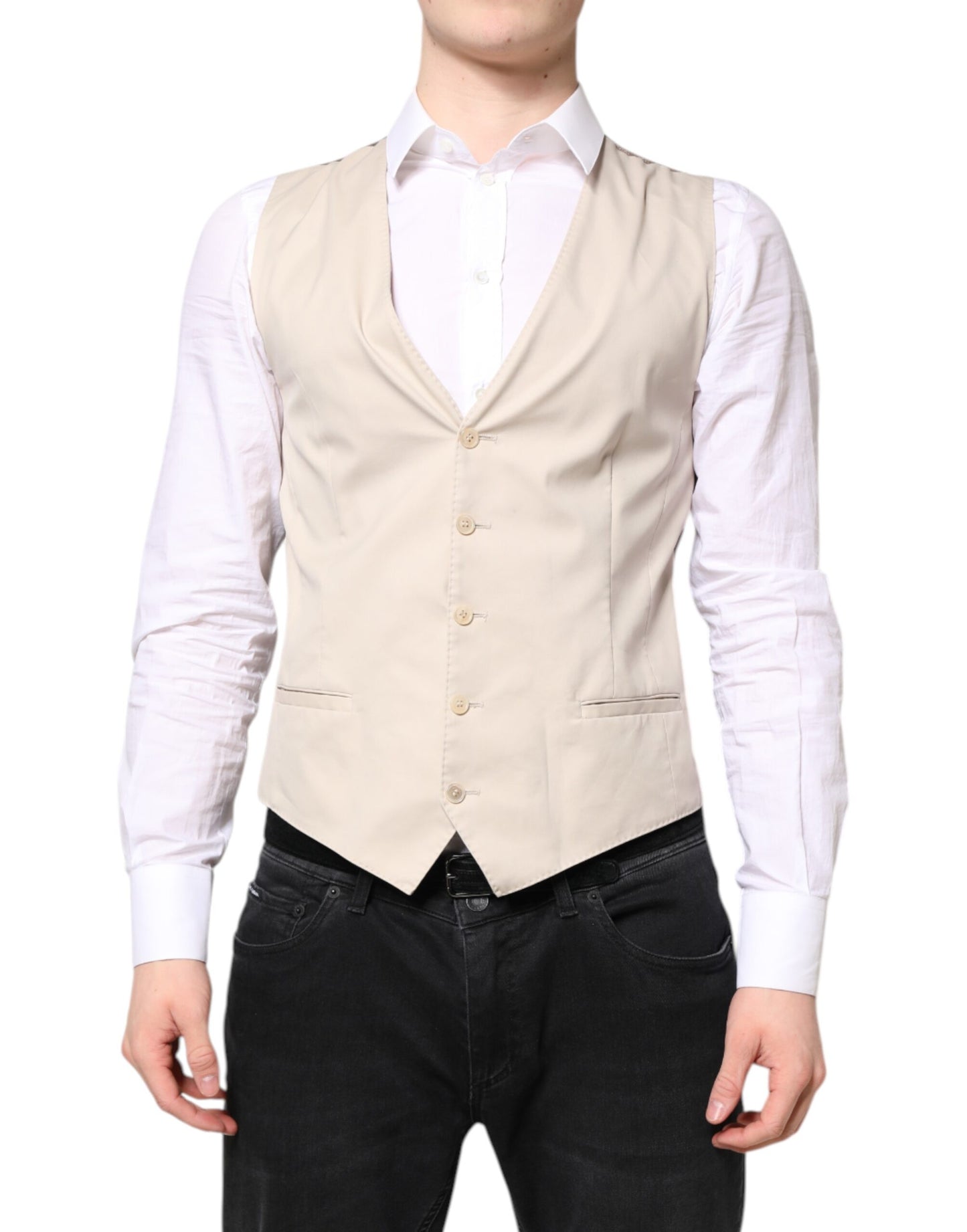 Gilet sans manches beige gris pour homme, Dolce & Gabbana, pour tenue formelle.