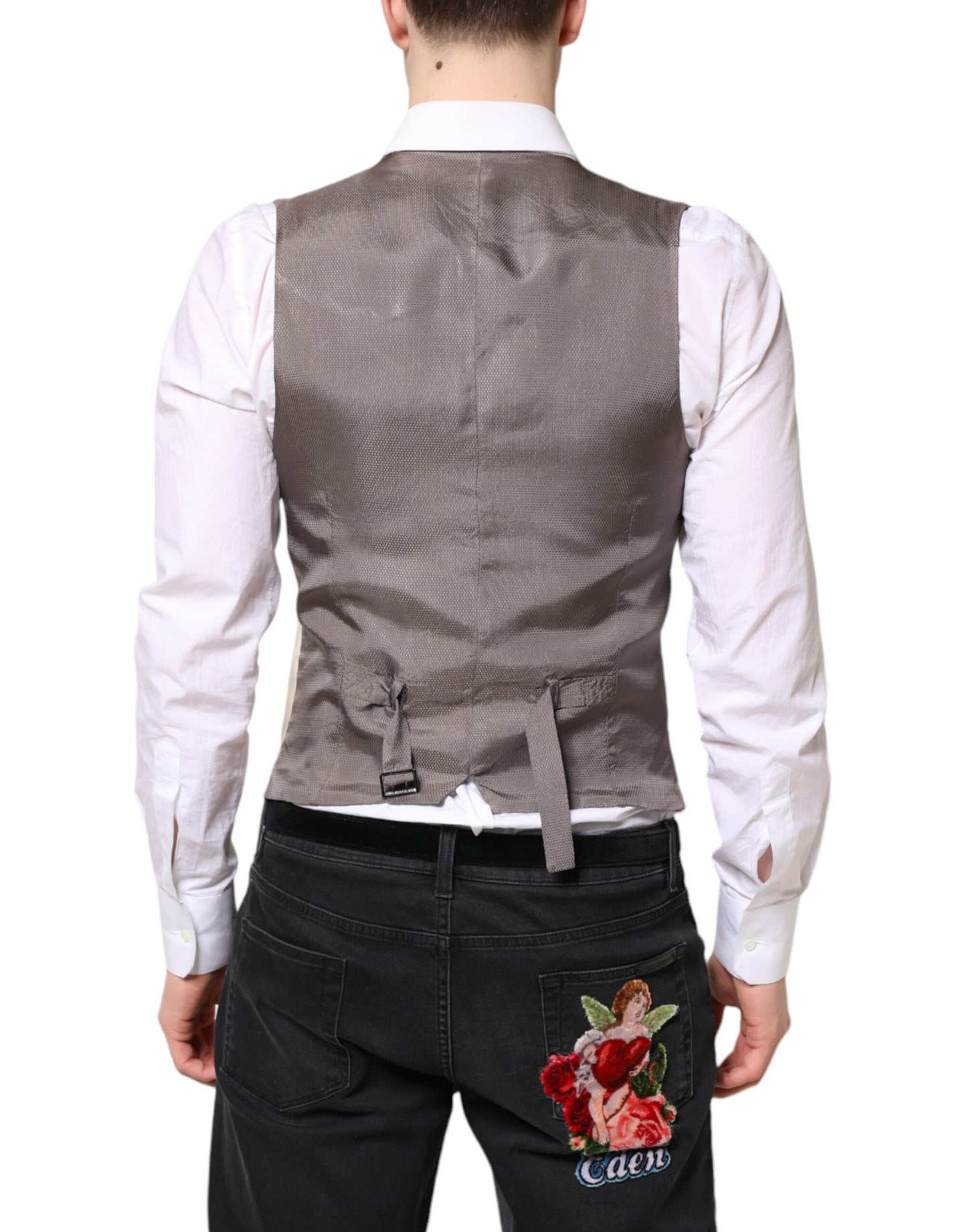 Gilet sans manches beige gris pour homme, Dolce & Gabbana, pour tenue formelle.