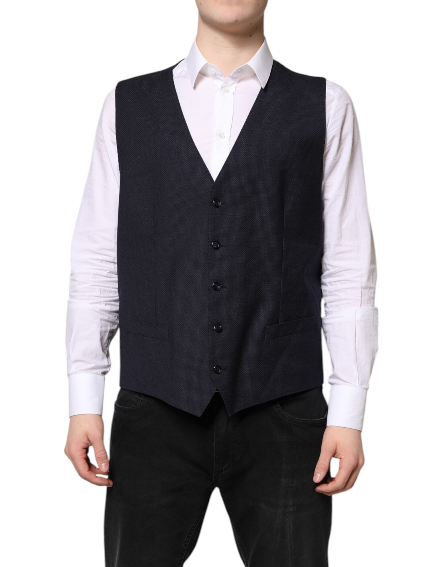 Dolce & Gabbana Black Wool Waistcoat Dress Formal Vest