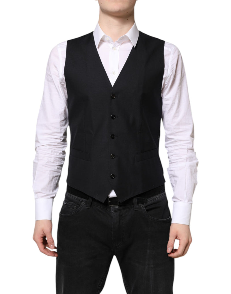 Dolce & Gabbana Black Wool Waistcoat - Elegant Formal Vest
