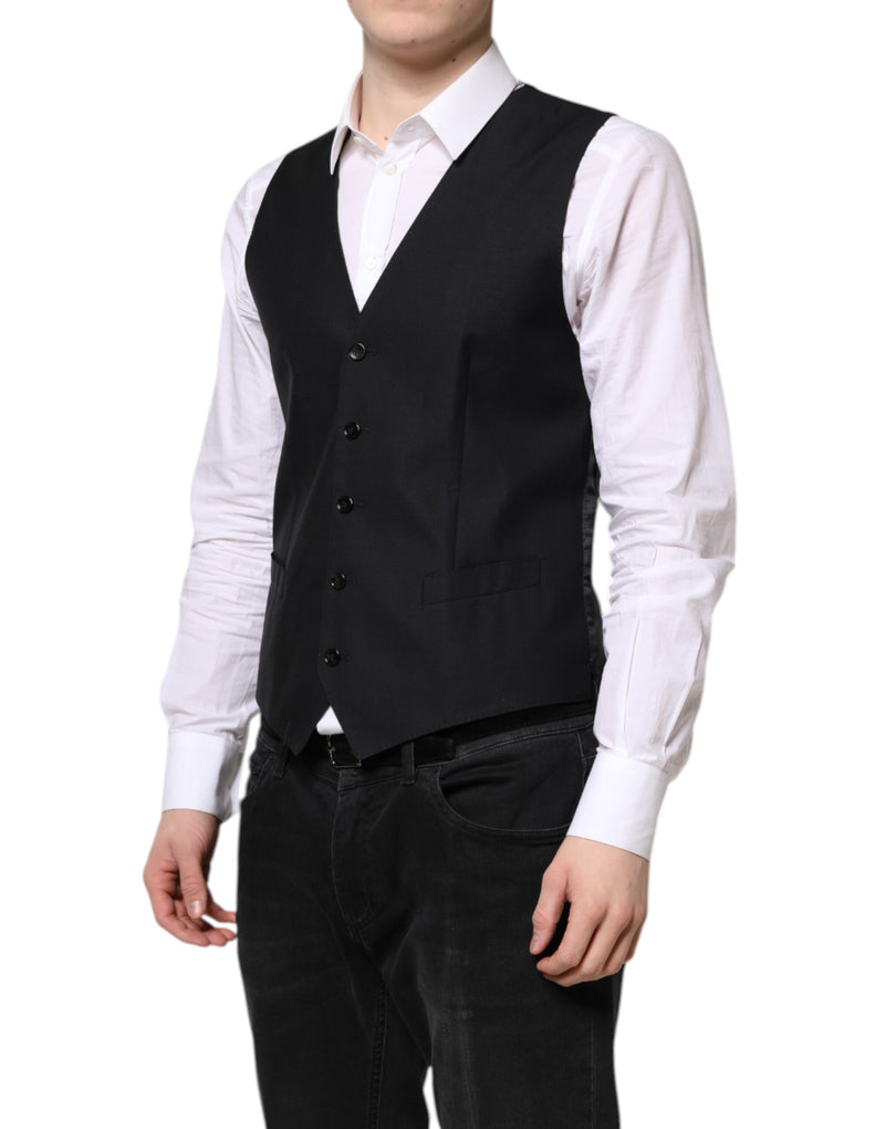 Dolce & Gabbana Black Wool Waistcoat - Elegant Formal Vest