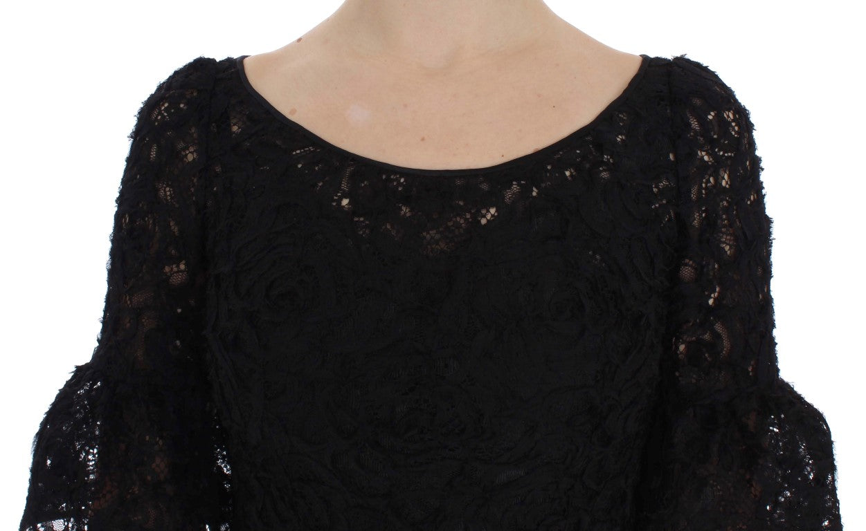 Robe longue moulante en dentelle florale noire Dolce & Gabbana