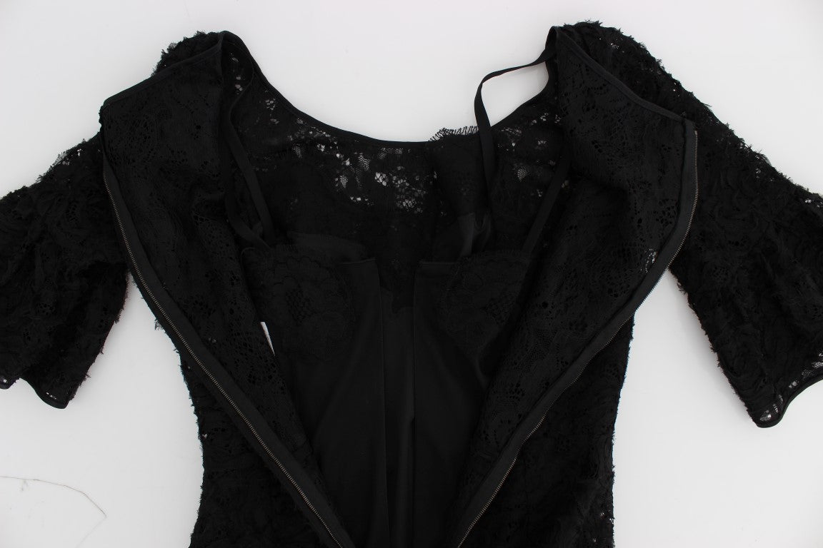 Robe longue moulante en dentelle florale noire Dolce & Gabbana