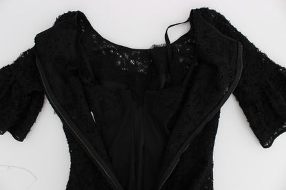 Robe longue moulante en dentelle florale noire Dolce & Gabbana