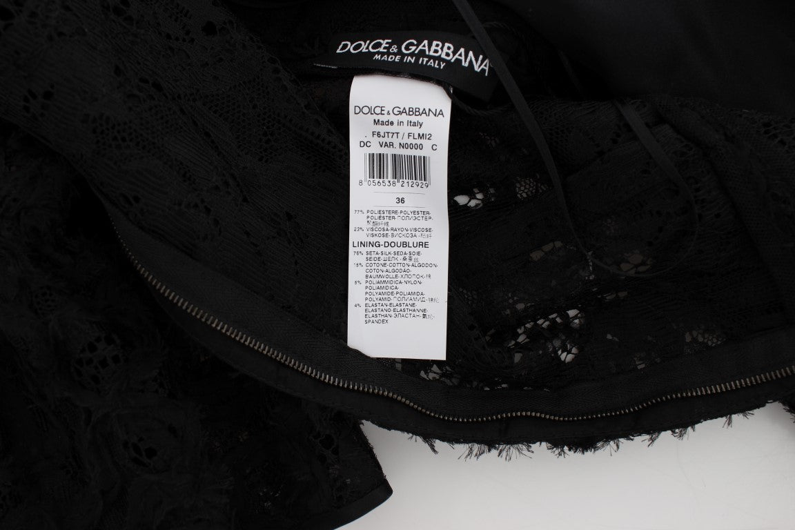 Robe longue moulante en dentelle florale noire Dolce &amp; Gabbana