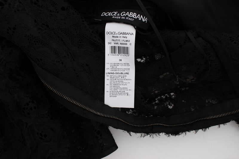 Robe longue moulante en dentelle florale noire Dolce &amp; Gabbana