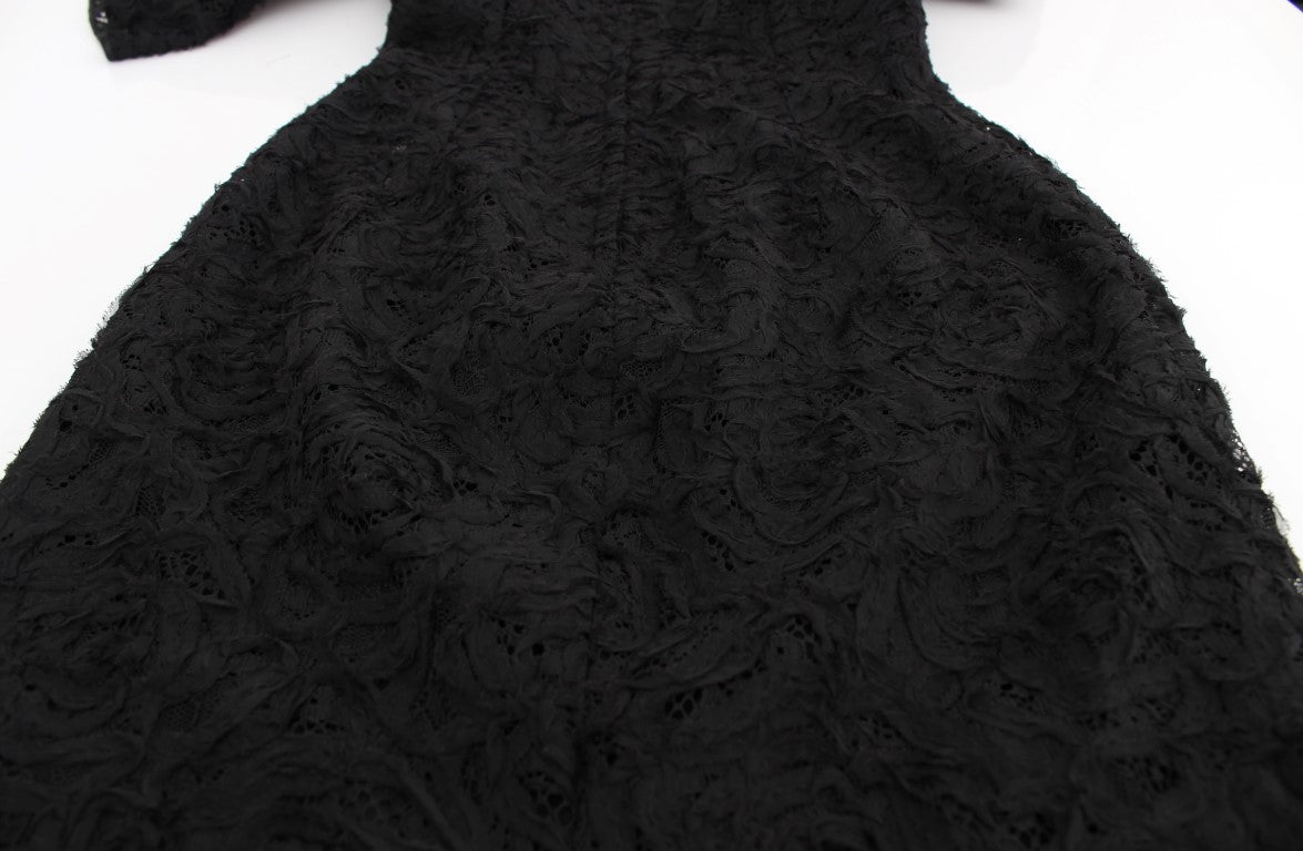 Robe longue moulante en dentelle florale noire Dolce &amp; Gabbana