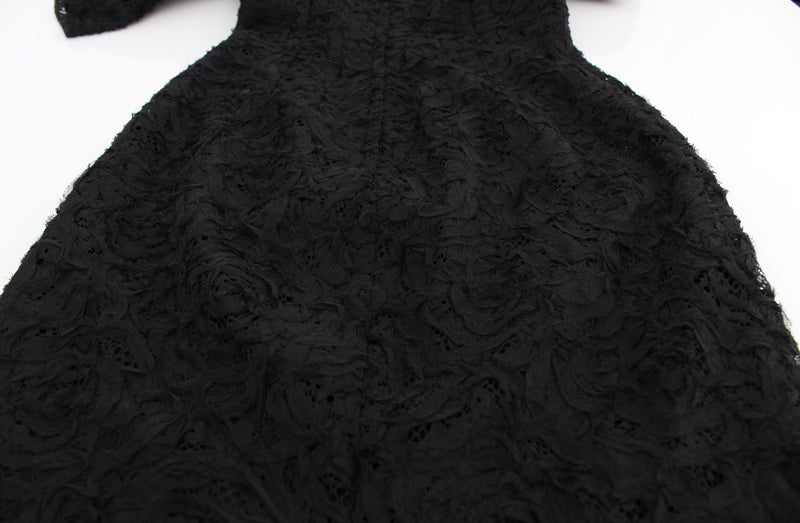 Robe longue moulante en dentelle florale noire Dolce &amp; Gabbana