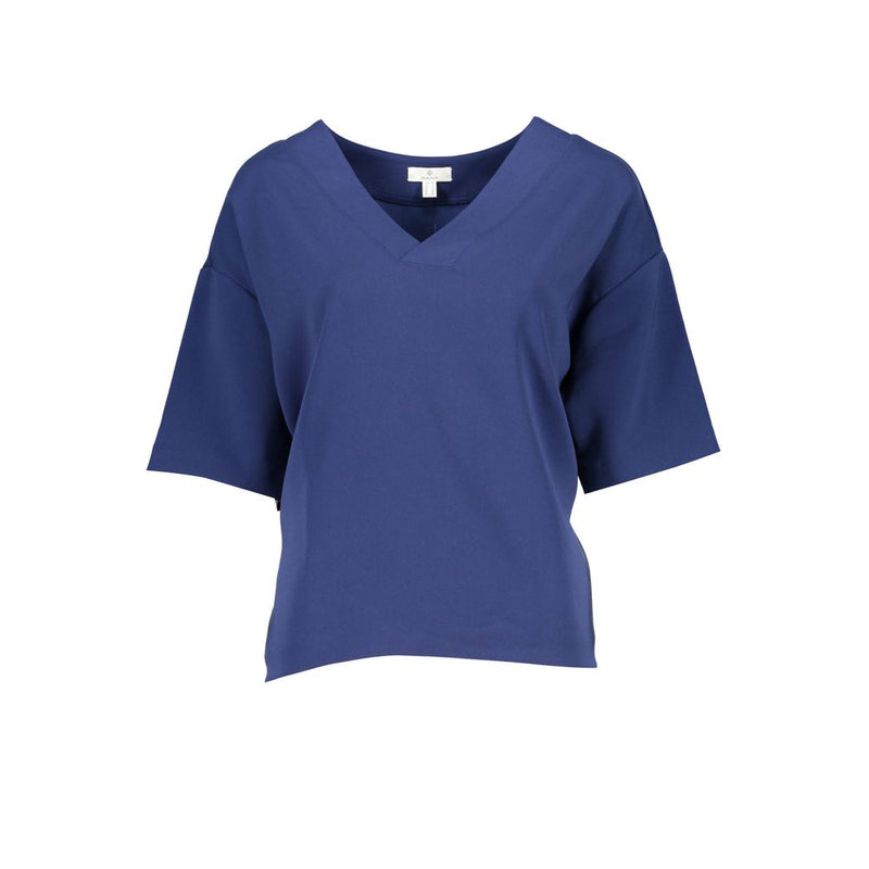 Gant Blue Cotton Women T-Shirt - Stylish V-Neck Design