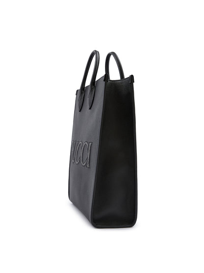 Gucci zwarte leren medium tote bag met logo