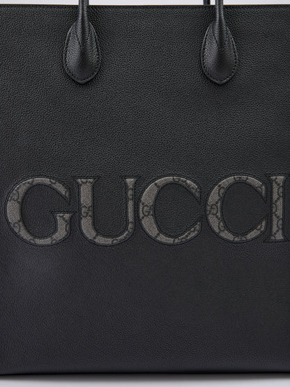 Gucci zwarte leren medium tote bag met logo