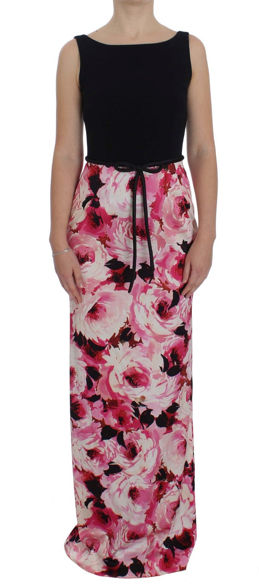 Robe longue portefeuille à imprimé floral rose de Dolce & Gabbana